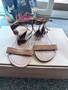 Women’s Brown Tassel Ankle-Tie Sandals